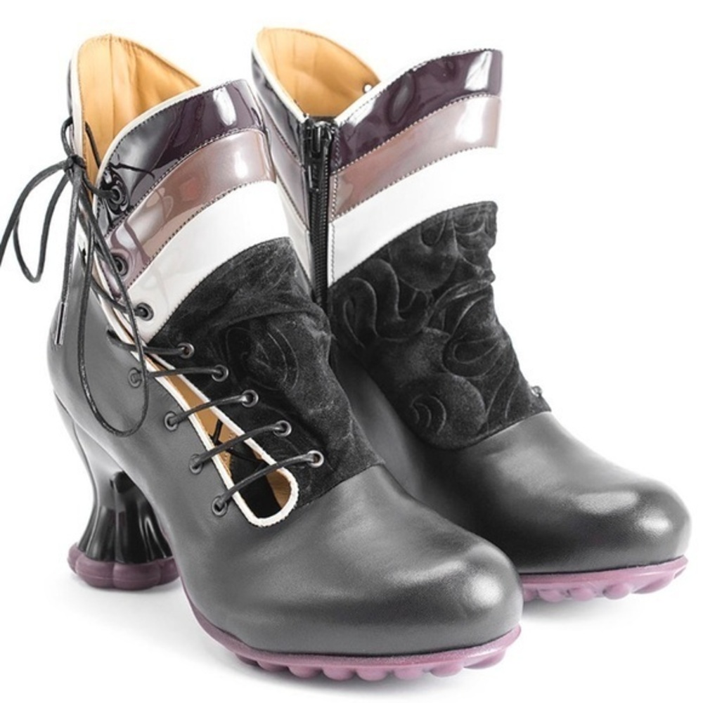 JOHN FLUEVOG COSMOS COPERNICUS ANKLE BOOT SIZE 9.5 black / mauve